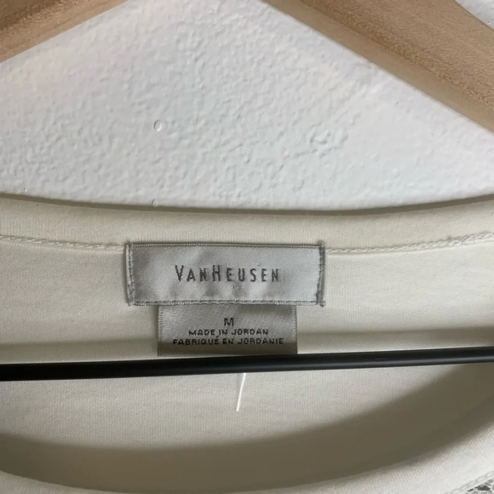 Van Heusen 3/4 Sleeves White and Grey Top Medium - Picture 5 of 8